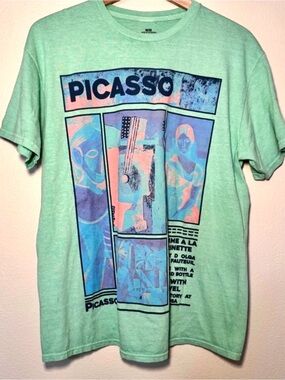 Picasso Graphic Art Tee Mens Medium Green Museum Print Cotton T-Shirt